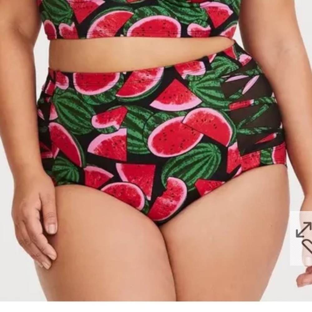 Torrid watermelon print high waist cross cross lattice mesh side swim bottoms 4X